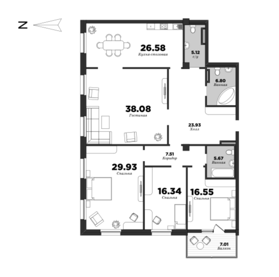NEVA HAUS, 4 bedrooms, 180.14 m² | planning of elite apartments in St. Petersburg | М16